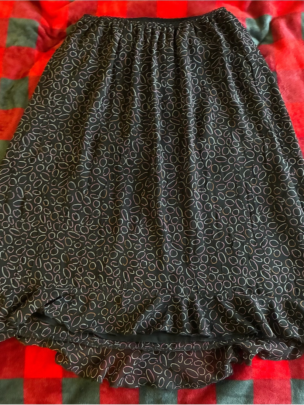 Worthington Black High-Low Skirt with Multicolor Loop Print
